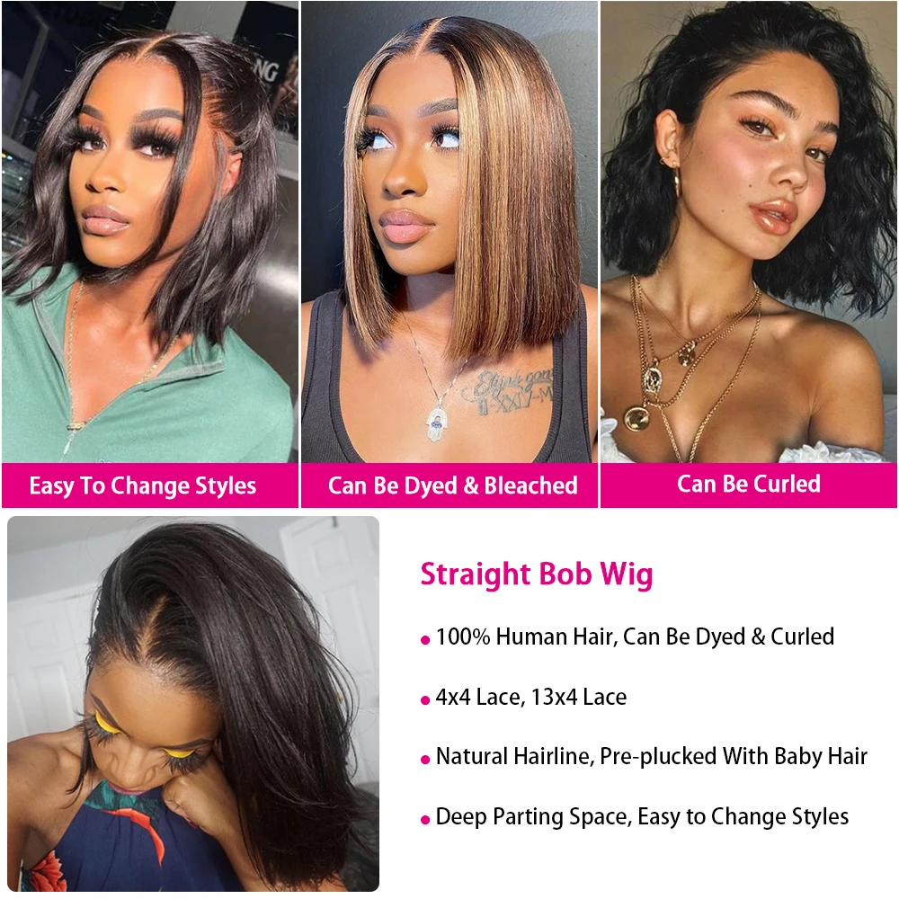 Straight Bob Wig 13x4 Lace Front Human Hair Wigs 13x4 Lace Straight Bob Frontal Wig Human Hair 4x4 Straight Bob Closure Wigs