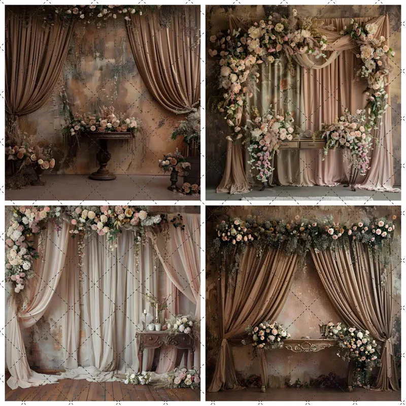 

Mehofond Beige Boho Floral Photography Backdrop for Wedding Bridal Shower Vintage Curtain Maternity Background Studio Photozone