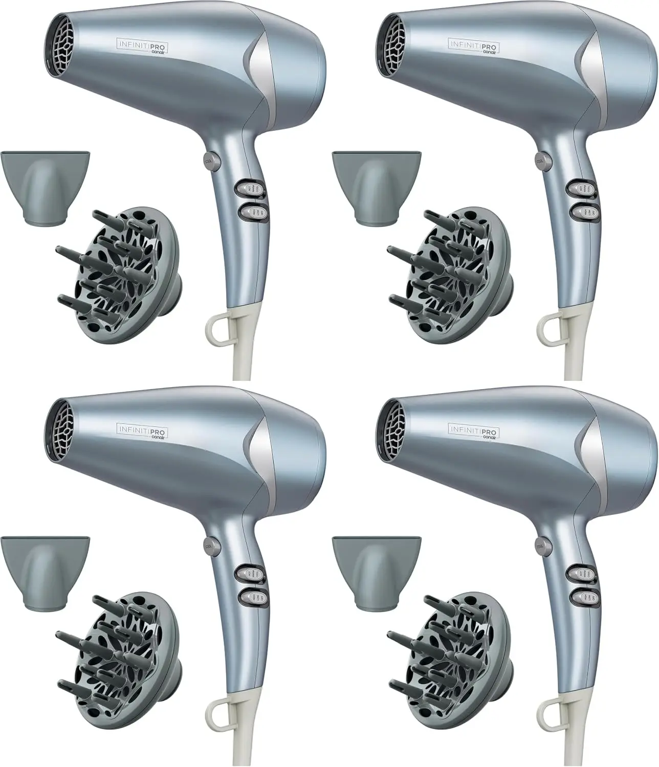 Hair Dryer with Diffuser, Quick-Style Shine Blow Dryer for Frizz-Free Hair, Blue, 4-Pack