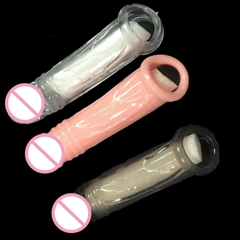 18CM Penis Enlaergment Sleeve Sex Toys Delay Ejaculation Penis Extender Masturbators for Men Reusable Condoms Adult Toys