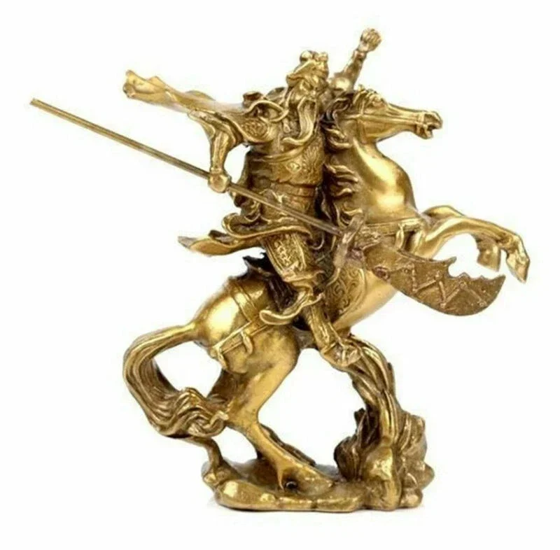 Exquisite Chinese OLD Hero Guan Gong Guan Yu ride on horse  bronze statue