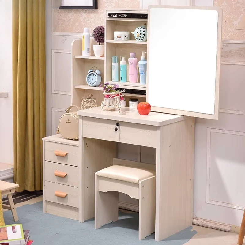 

#Bedroom Furniture Nordic Girls Cheap Mirrored Dressing Wooden White 4 Drawer Storage Box Vanity Makeup Table Vanity Dresser Set