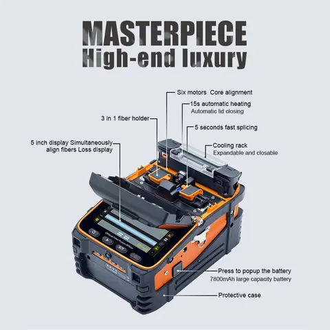 Soudeuse de fibres optiques FTTH intelligente automatique à 6 moteurs, écran LCD 5 pouces, kit de machine à souder les fibres optiques SM&MM, chauffage en 5 secondes, fusion en 15 secondes, fusionadora de fibra optica (Al-9)