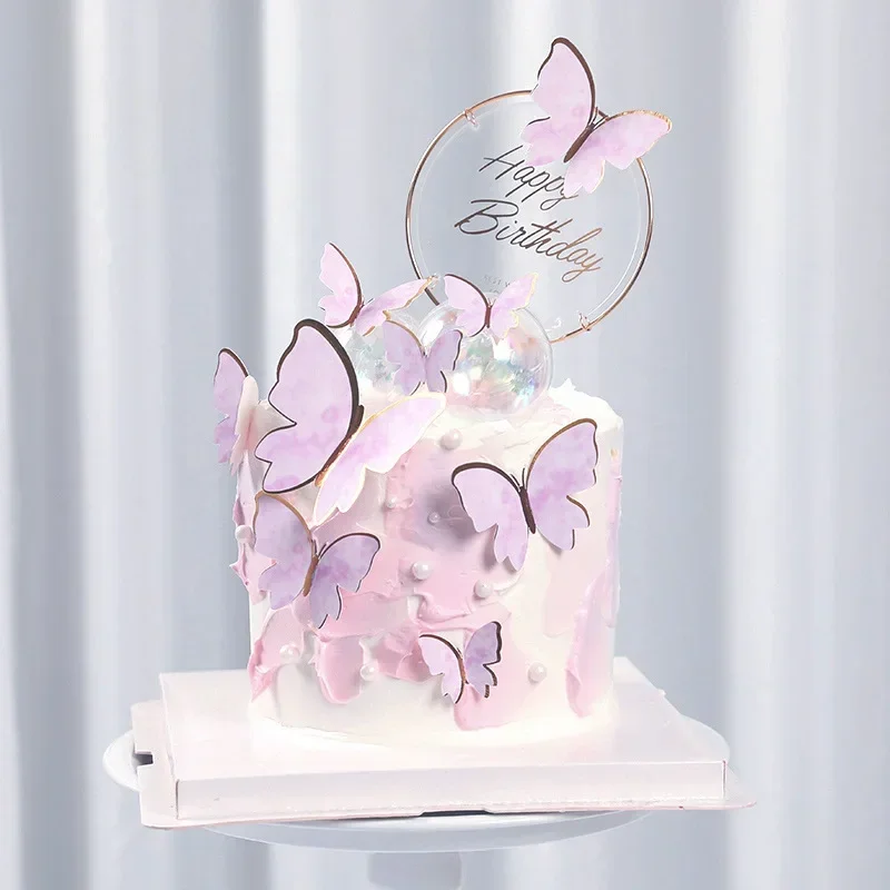 1 set Happy Birthday Cake Topper  Decoration Handmade Painted Butterfly For Wedding  Party Baby Shower