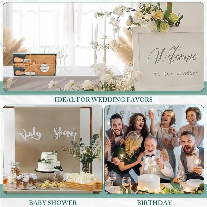 ABSJ-For Bridal& Baby Shower Gift, Bamboo Cheese Board Set Including Knives, Forks& Thank You Tags-Perfect For Housewarming Occa
