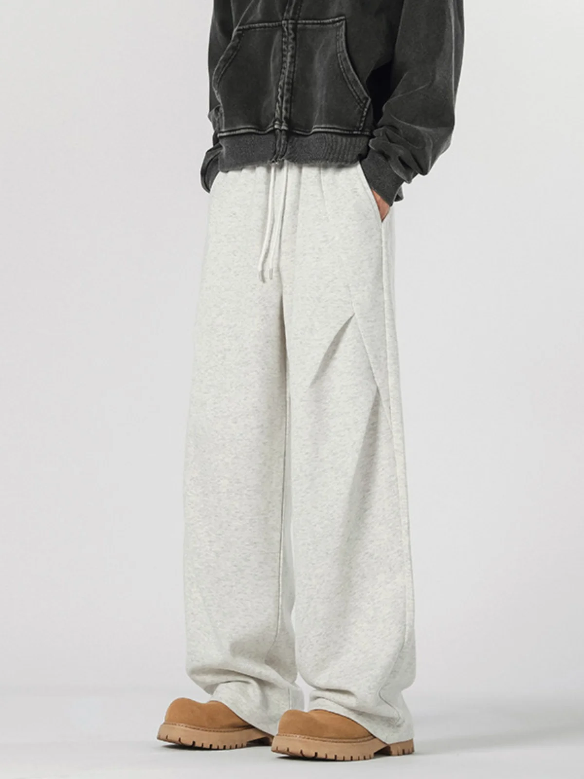 

ey Heavyweight Hooded Pants Men's Loose Wide Leg Casual Sports Long Trousers Dstring Floor-Length Youth Faion