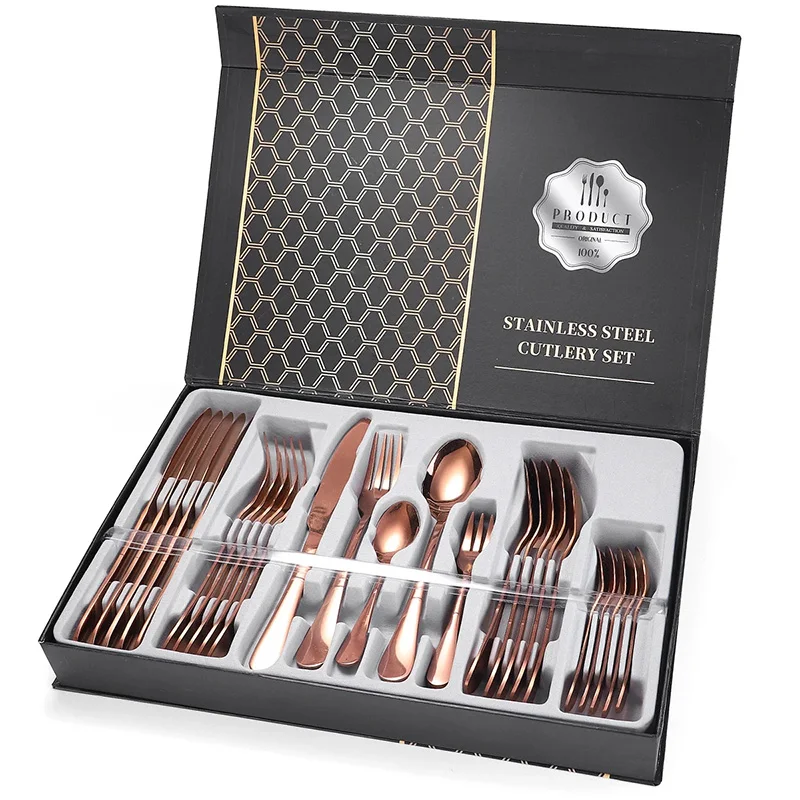

Gift Box Cutlery Tableware Knife Fork and Spoon 30 Pcs Gold Tableware Cutlery Dinner Set Stainless Steel Cutlery Set with Box