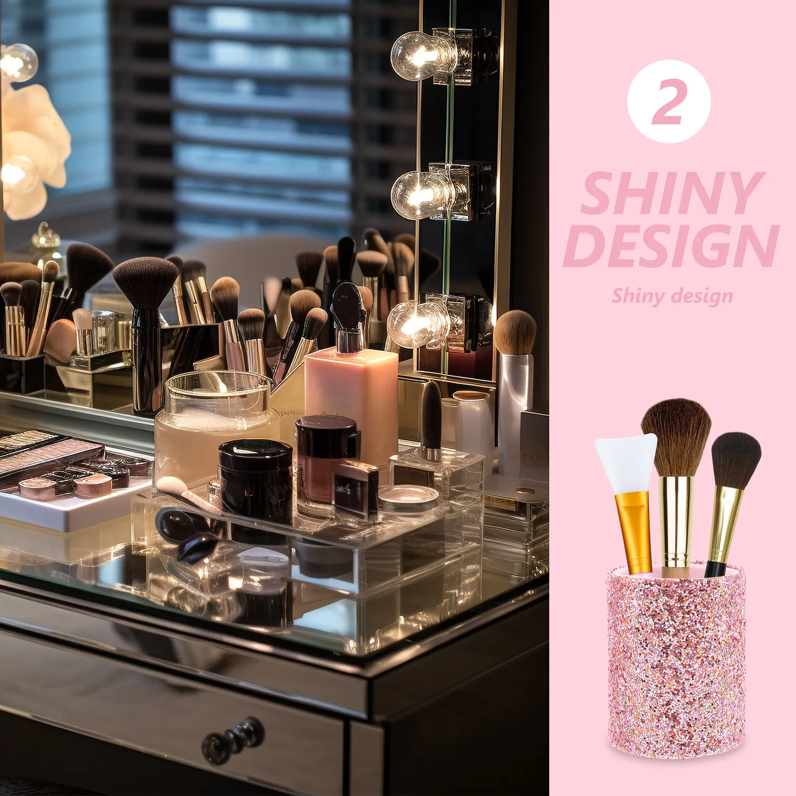 Dekoracyjny pojemnik na pędzle do makijażu, kompaktowy, z brokatowym wykończeniem, etui do przechowywania narzędzi do makijażu, organizer na kredki do eyelinera do domu.