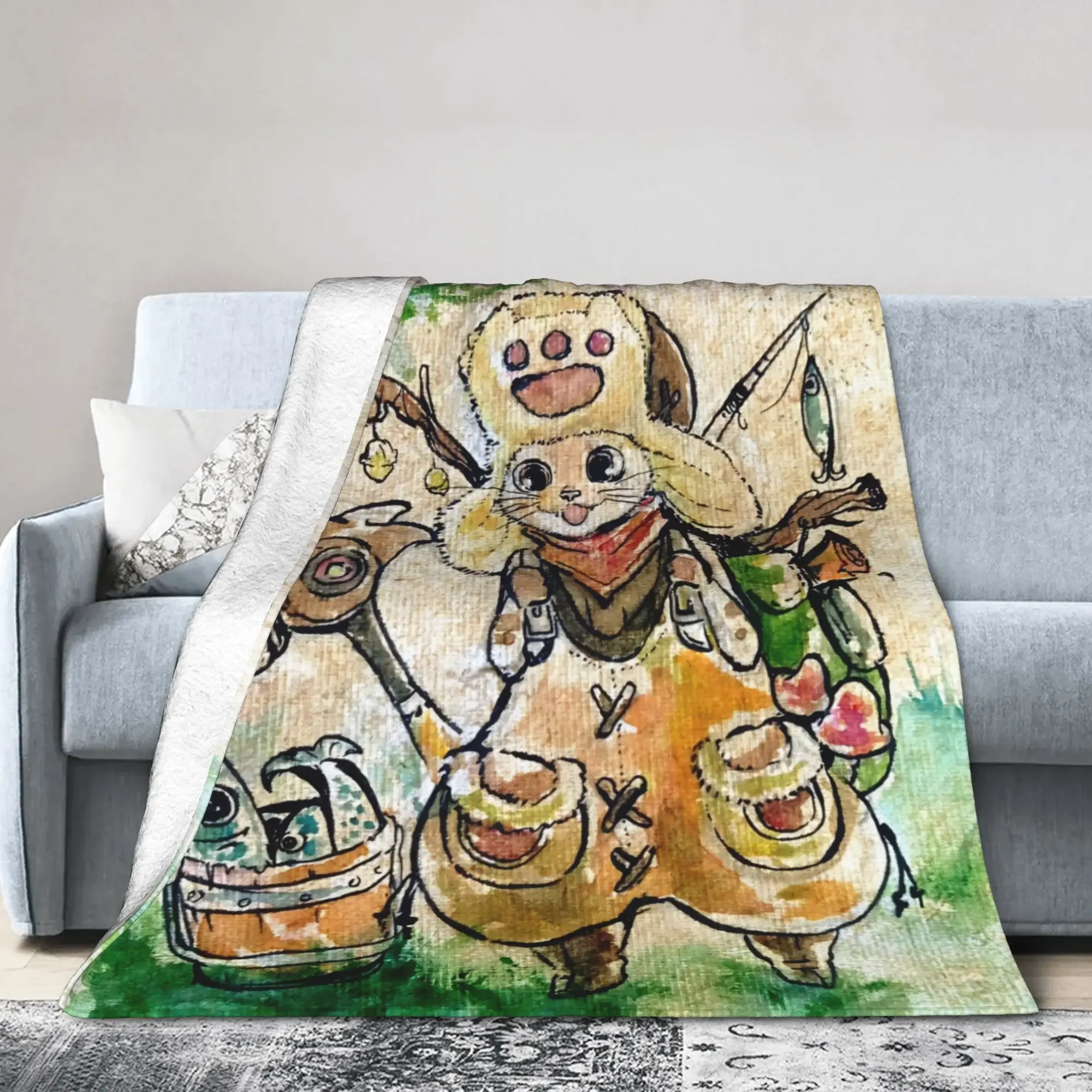 

Флисовое одеяло Monster Hunter Wilds Felyne xcm, легкое, для дивана, кровати, игровой комнаты, в винтажном стиле