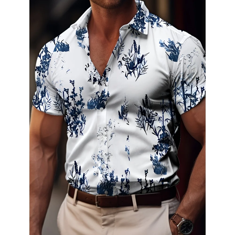 

Hawaiian Tropical Floral Pattern Printed Vacation Men's Shirt Stylish Casual Breathable Short Sleeved Breathable Shirt for Men