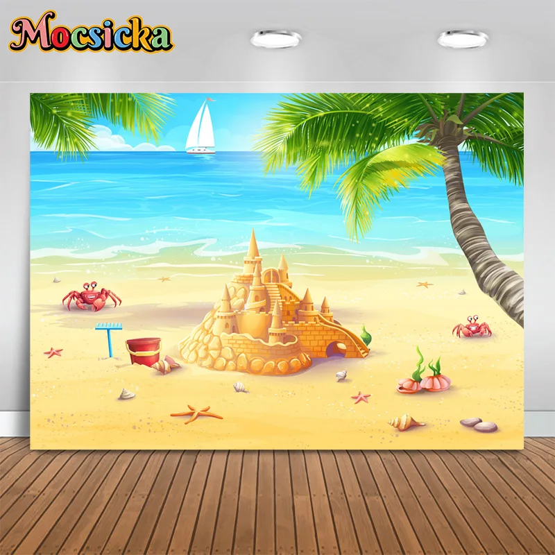 

Mocsicka Photography Background Summer Waterfront Sailboat Palm Tree Decor Backdrop Birthday Party Kids Photo Booth Banner