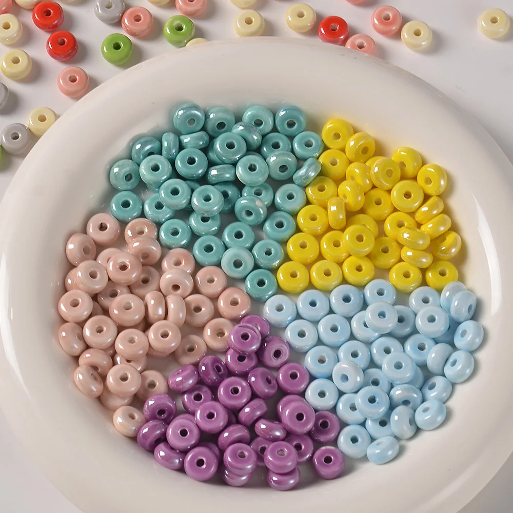 10pcs 5x10mm Wheel Shape Shiny Glazed Easy Matching Color Ceramic Porcelain Loose Beads Lot For Jewelry Making DIY Necklace Craf