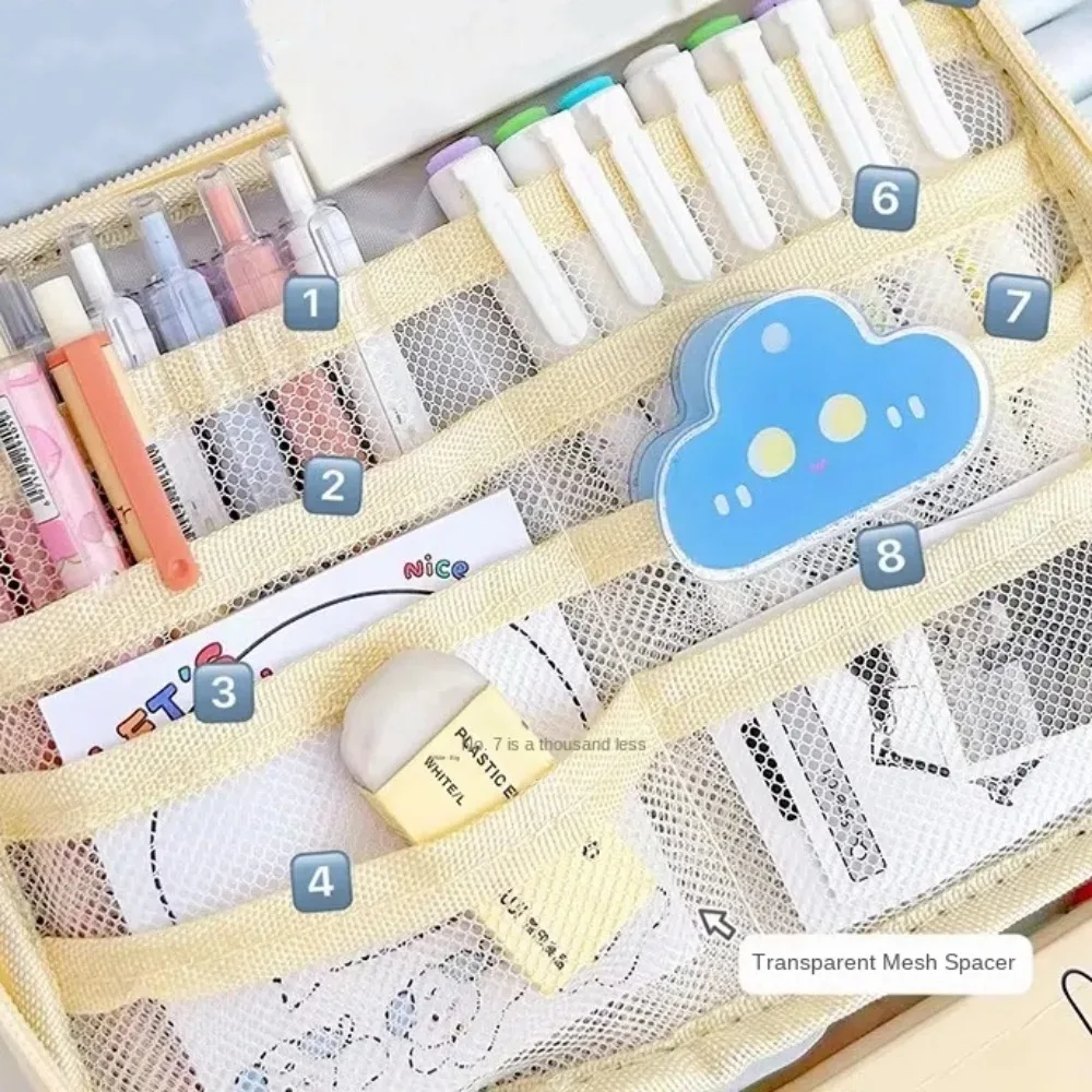 New Large-Capacity Pencil Case Multi-Functional Transparent Storage Bag Multi-Layered Zipper Stationery Bag Student