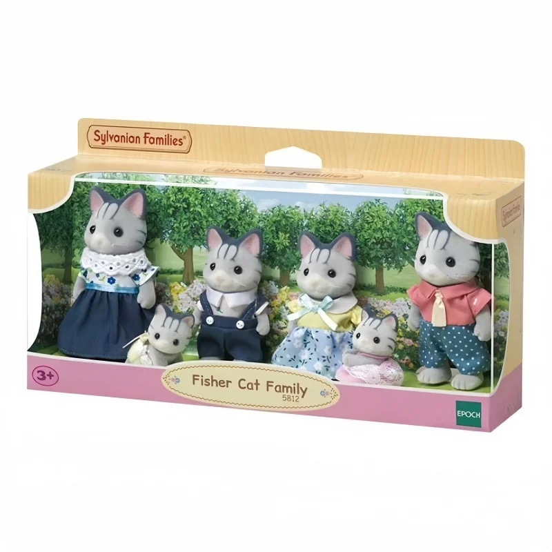 

2024 New Sylvanian Families Anime Fisher Cat Family Doll Cute Action Figure Desktop Decoration Flocking Doll Toy Collection Gift