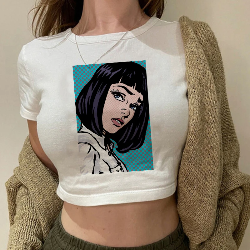 Y2k Gothic Aesthetic Crop Top Women T-shirt 90s Manga T Shirt Cropped Clothes Female Streetwear Punk Grunge Goth Tshirt Top Tee