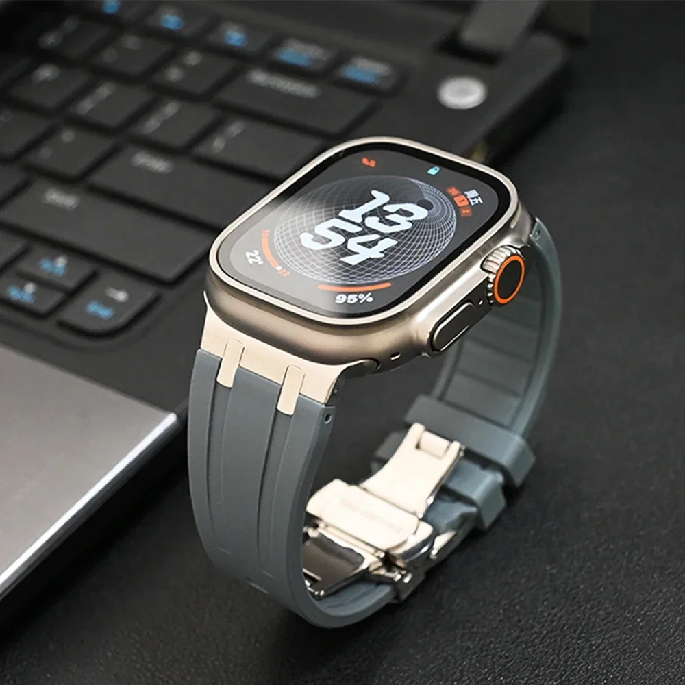 Silicone Band for Apple Watch Ultra 2 49mm 42 44 45mm Titanium Color Strap for iWatch ultra Series 9 8 7 se 6 5 4 Sports Correa image 2