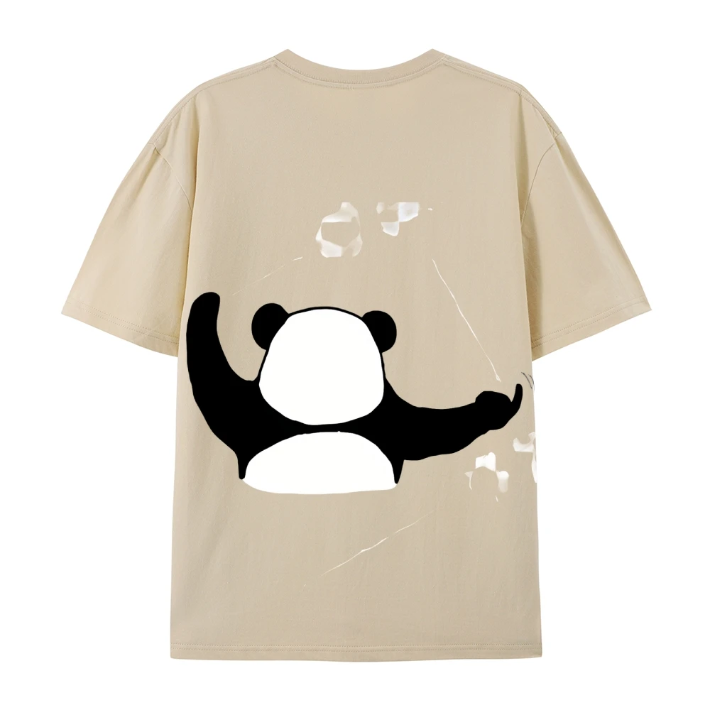 

Unisex T - Shirt, Black and White Panda Graphic Print, Whimsical Animal Design, Casual Short - Sleeve, Trendy Streetwear Tee