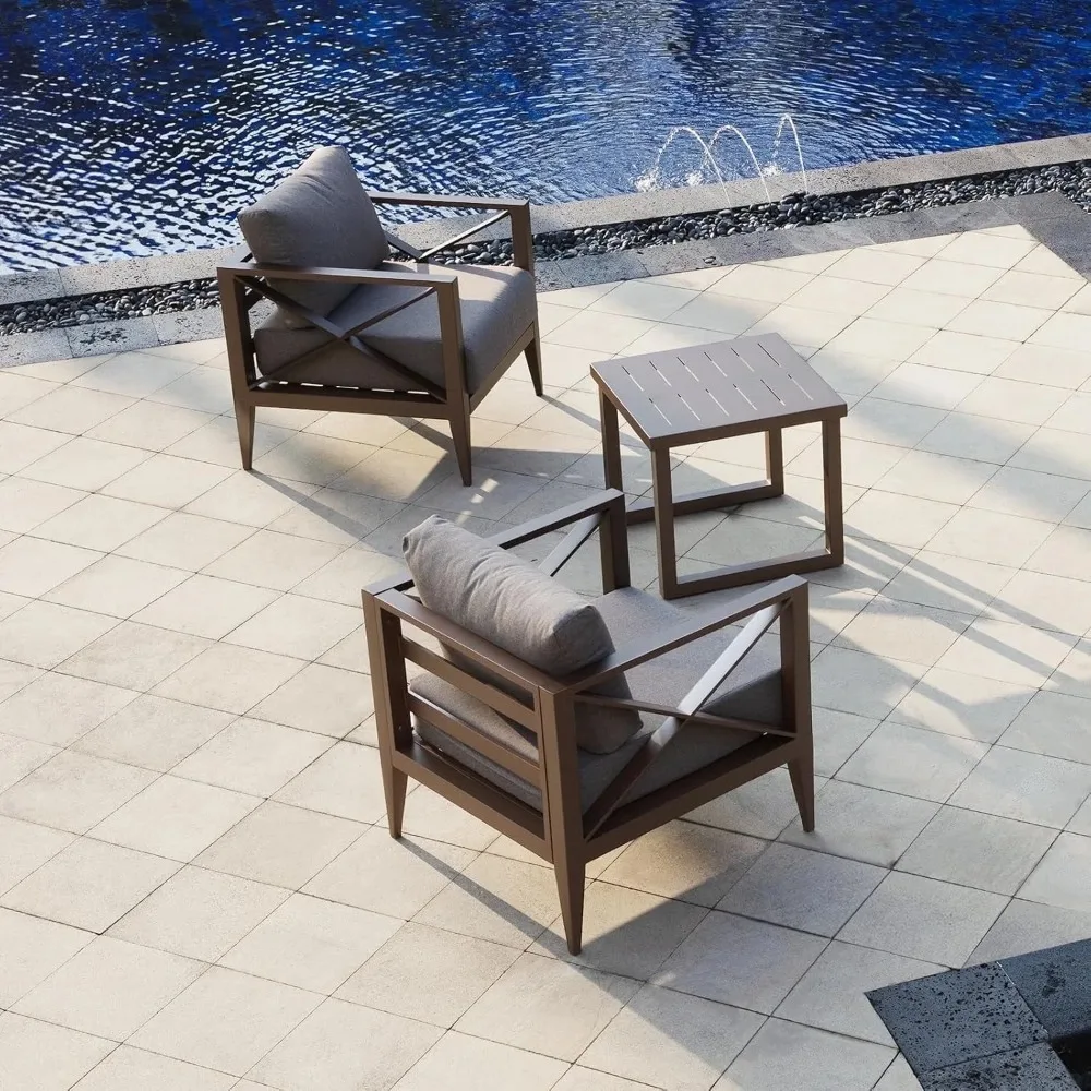 

Outdoor Aluminum Patio Furniture Set, 2-Seats Patio Conversation Sofa Set with 1 Coffee Table, All Weather for Pool, Balcony