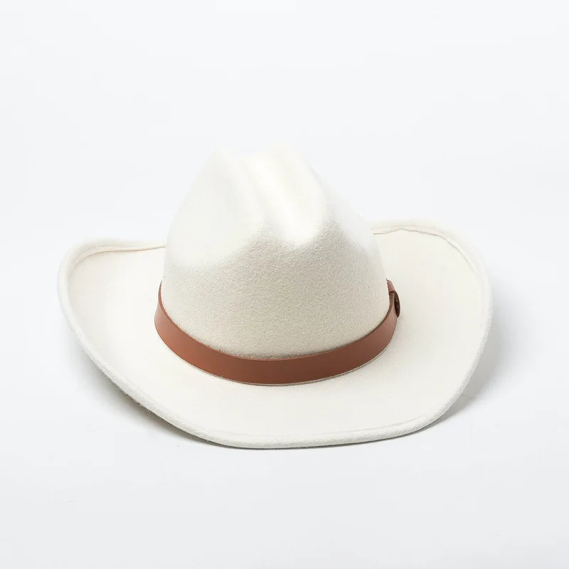 Autumn Winter White Wool Felt Cuffed Cowboy Hat Unisex Wool Felt Jazz Hat Fedora Stage Style Hat