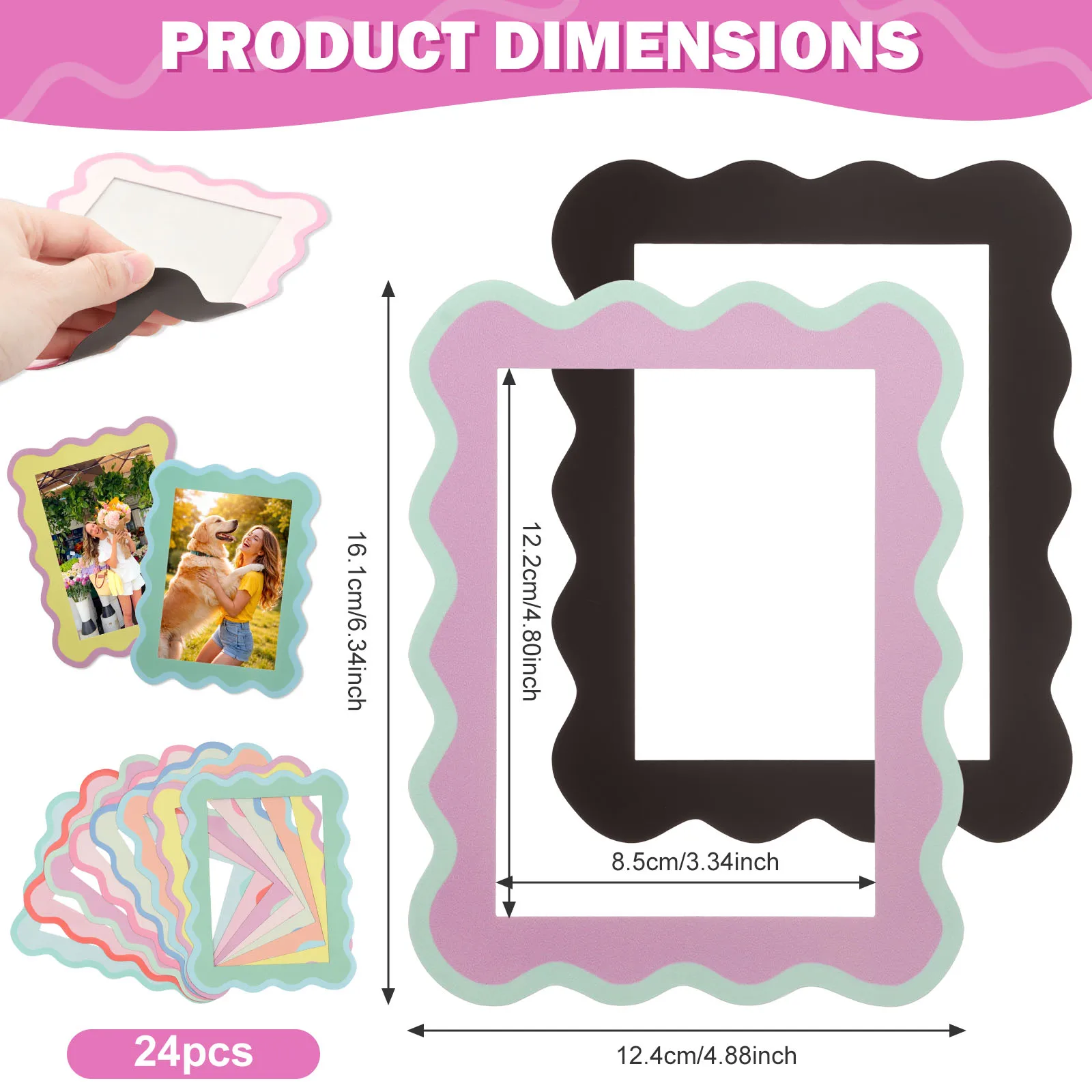12/24Pcs Magnetic Photo Frames Scalloped Refrigerator Picture Frames Set PVC Soft Magnet Photo Frame for Home Photo Wall Fridges