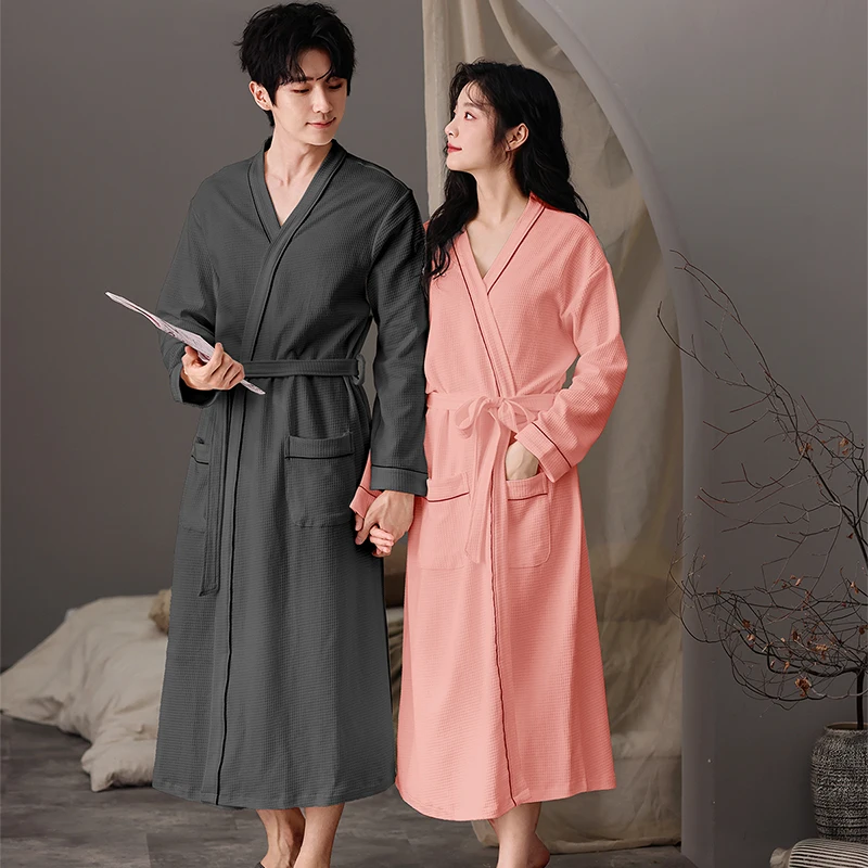 

High Quality Spring And Autumn Knited Cotton Bathrobe Couple Sexy Sleepwear Nightgown