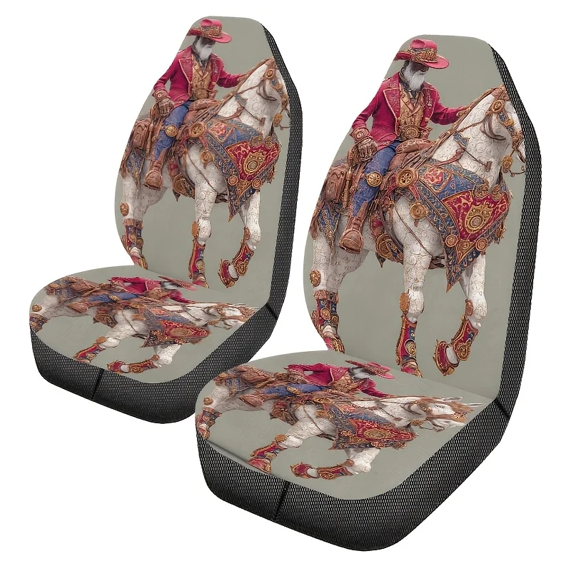 Set Of 2 Steam Knight Printed Car Seat Covers, Easy To Clean, Unisex Front Seat Protectors For Cars, Stylish Automotive Addition