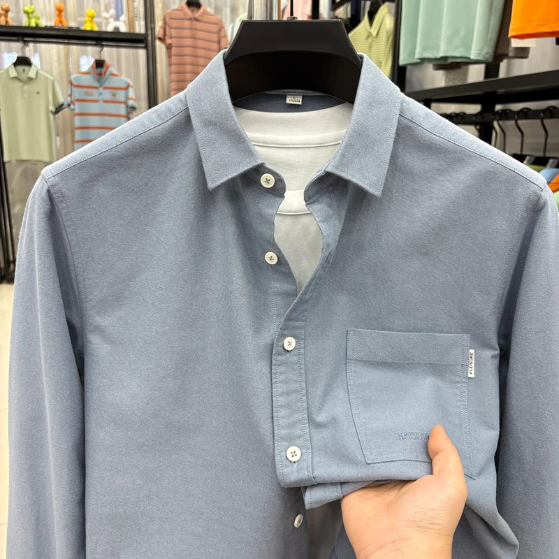 cotton100% men's autumn high quality new shirt wash lapel long sleeves embroidery pocket coat leisure fashion men clothing tops