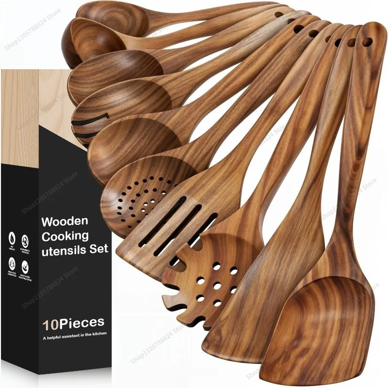 For kitchenware, cookware set, teak spatula, cooking spoon, stir-fry colander, wooden spoon, full set.