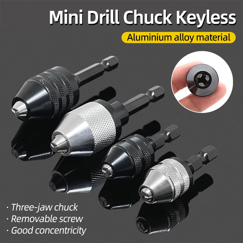 Mini Keyless Chuck Quick Change Electric Drill Bits Collet Converter Extension Screwdriver Chucks Adapter Fixture 1/4