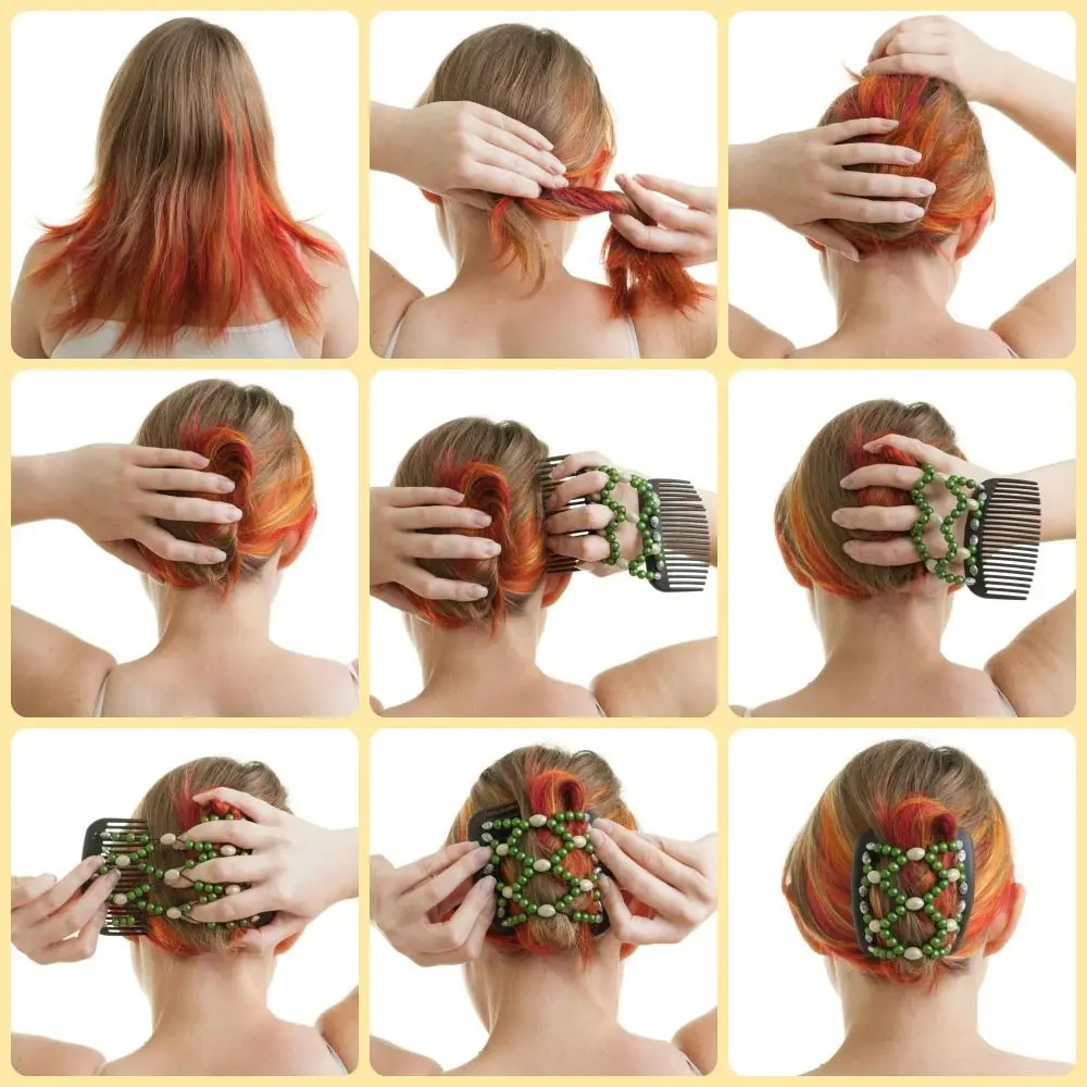 Ladies Women Stretch Ponytail Holder Handmade Magic Hair Comb Double Comb Beaded Hair Clip Beaded Hair Claws