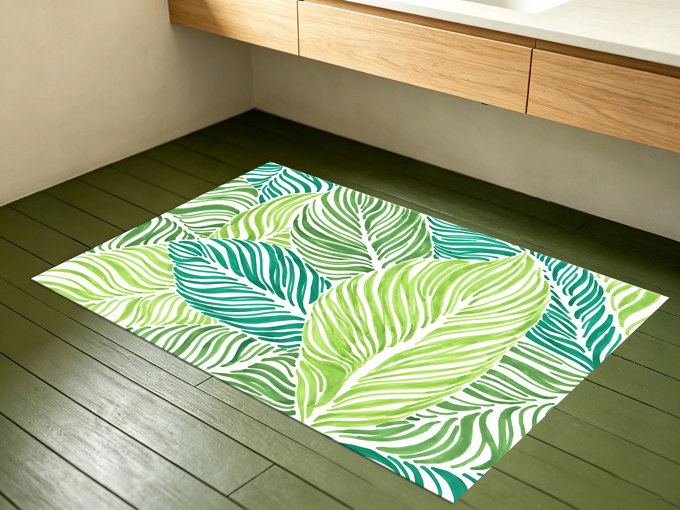 2D Carpet with Fresh Stripe and Green Leaf Pattern as a Natural and Calming Choice for Living Room and Bedroom