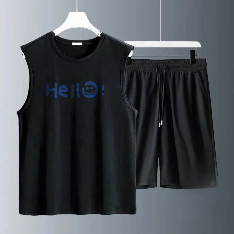 Men's Tank Top Sets 2026 Summer Quick drying crewneck beach seaside men's chandals running sports oversize Suit for man