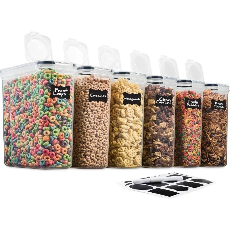 6 Pack Airtight Cereal Food Storage Container  Plastic Kitchen and Pantry Organization Canisters