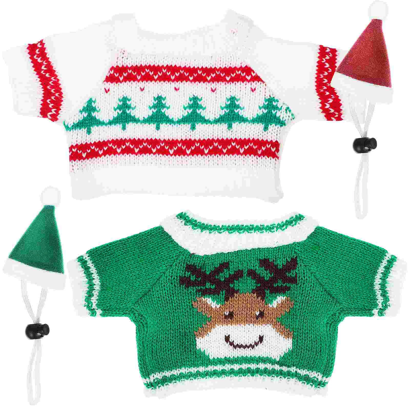 

2 Adorable Christmas Hats 5.5x8 Elastic Pet Clothes Small Animals Green Red Santa Hat Costume Set for Guinea Pig Hamster