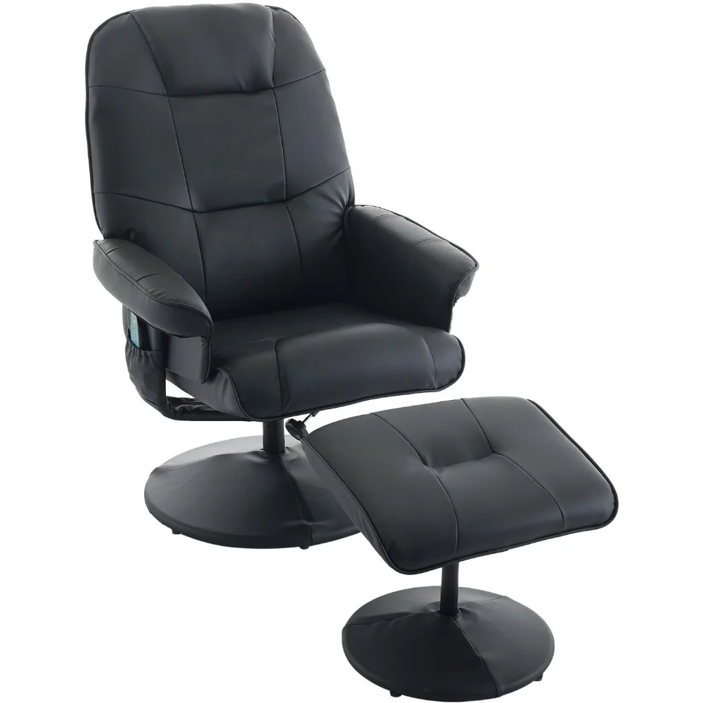 

Massage Recliner Chair with Ottoman, 360° Swivel PU Leather Lounge Chair with 5 Vibration Modes, 3 Massage Zones