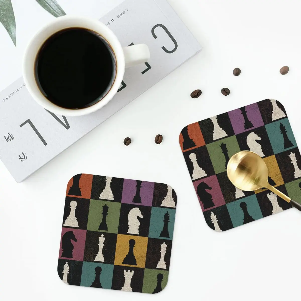 Colored Vintage Chess Board Coasters Table Decoration And Accessories kitchen Accessories Induction Mat Napkins Mat Coffee Mat