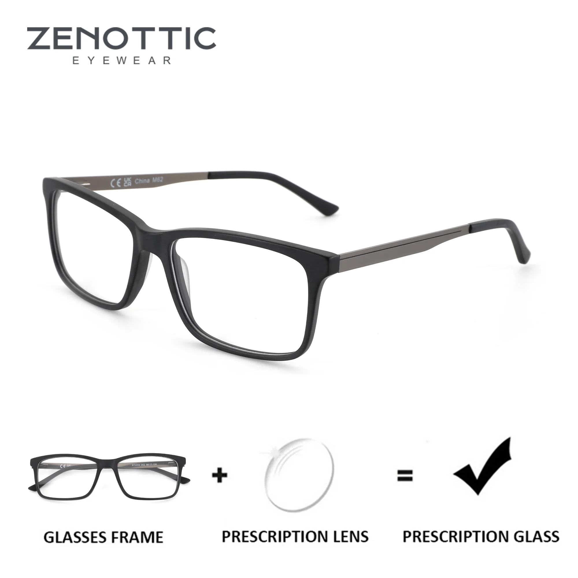 

ZENOTTIC（L Size）Fashion Men's Rectangle Glasses Anti Blue Light Progressive Lenses Prescription Eyewear