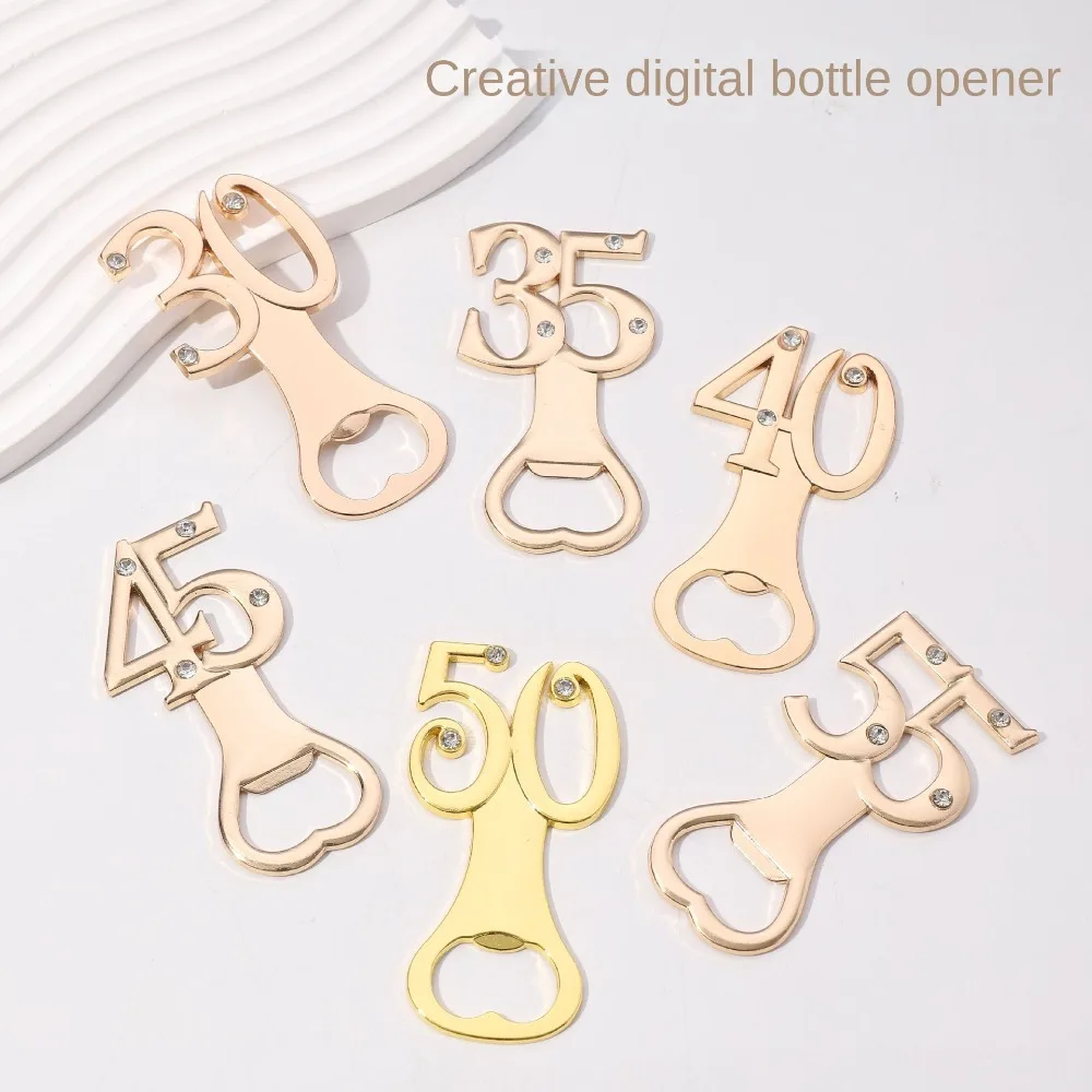 

New Zinc Alloy Birthday Bottle Openers Number Shape Rose Gold Beer Opener Diamond Souvenir Bar Tool Party Supplies