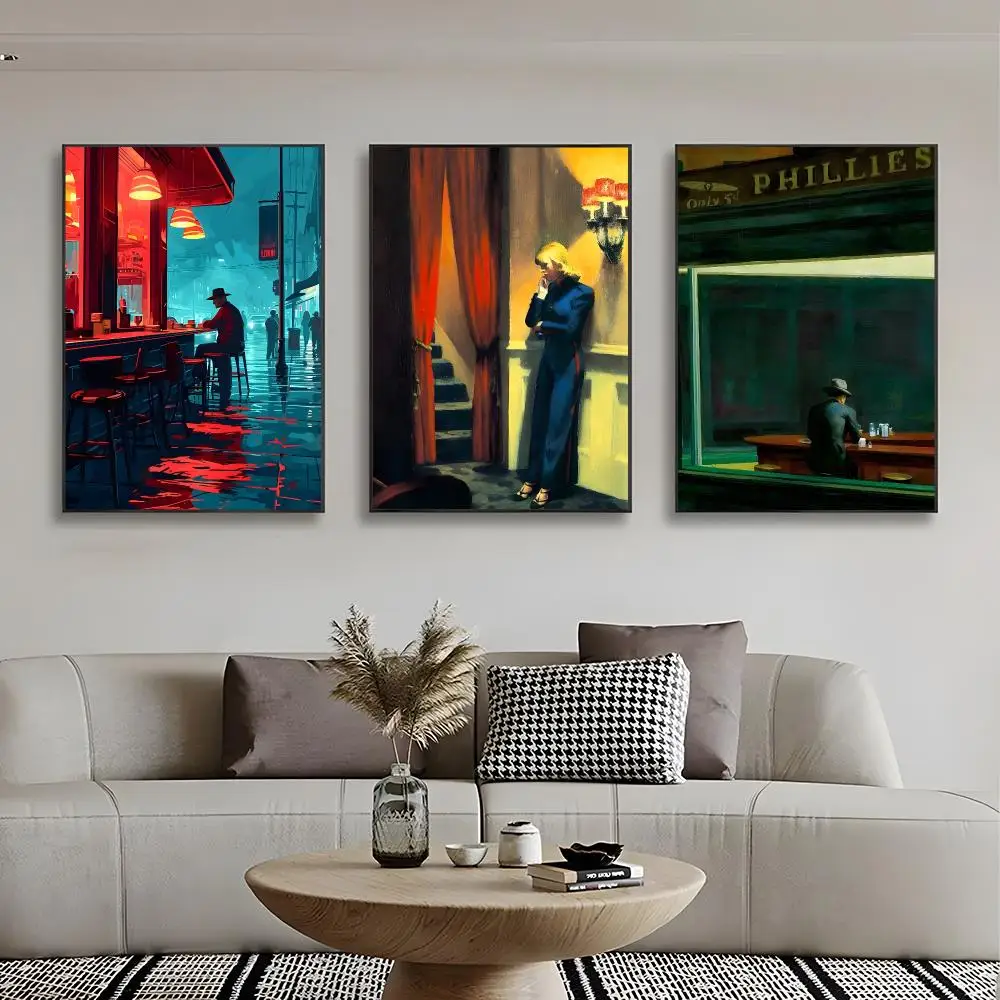 Renowned Artist E-Edward Hopper Poster Frameless Wall Art Print, Peel-and-Stick Removable