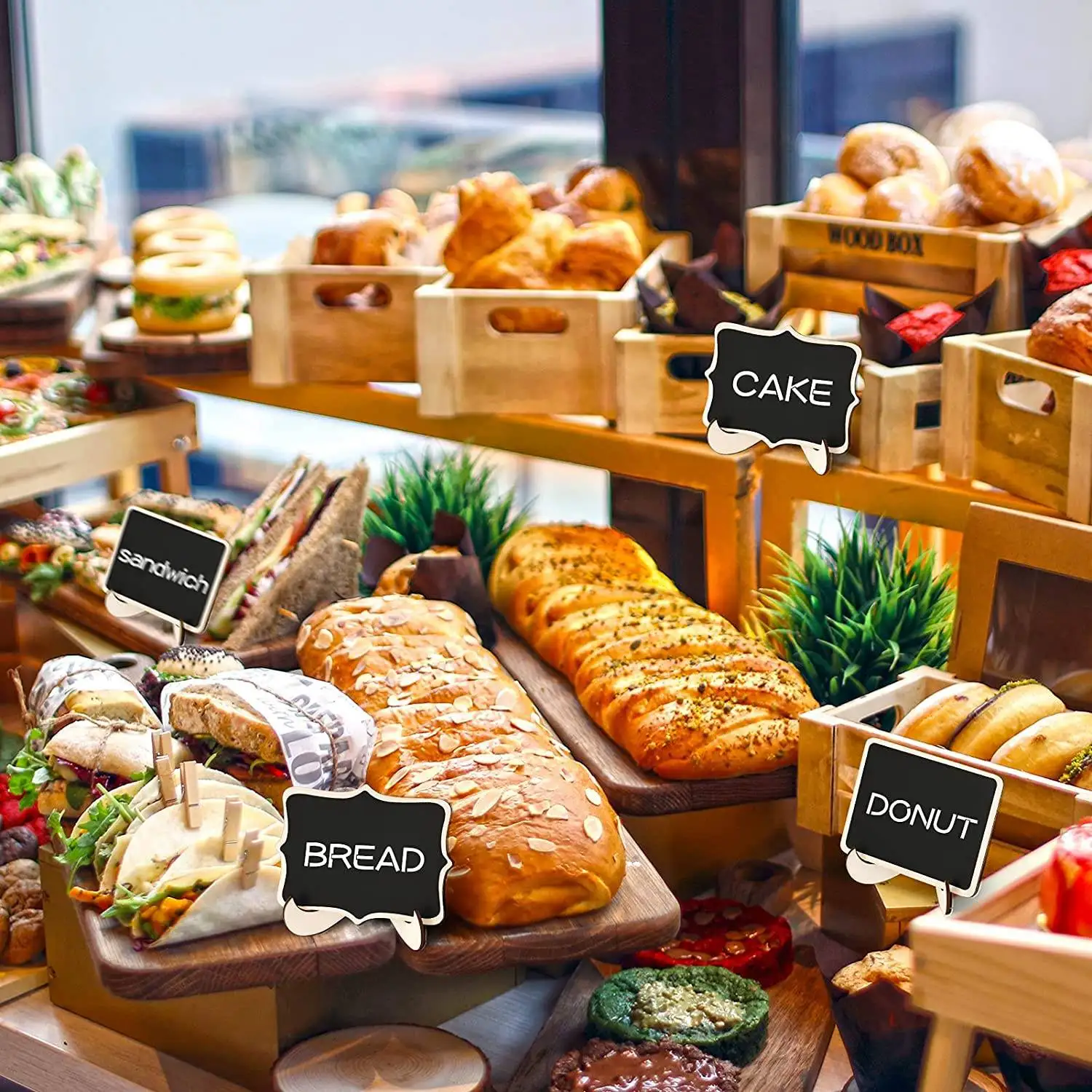 SQPP-Mini cartello per lavagna Confezione da 20 etichette per alimenti per buffet di feste, piccoli cartelli in legno con cavalletto per etichette per alimenti