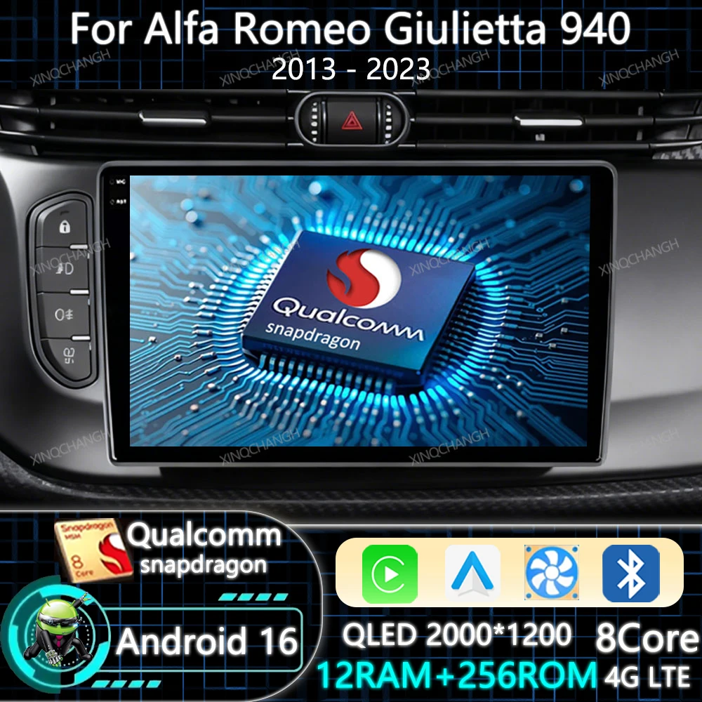 Android 16 Car Radio Carplay Auto For Alfa Romeo Giulietta 940 2013 - 2023 Navigation GPS 4G WIFI QLED 2DIN Qualcomm BT BT GPS