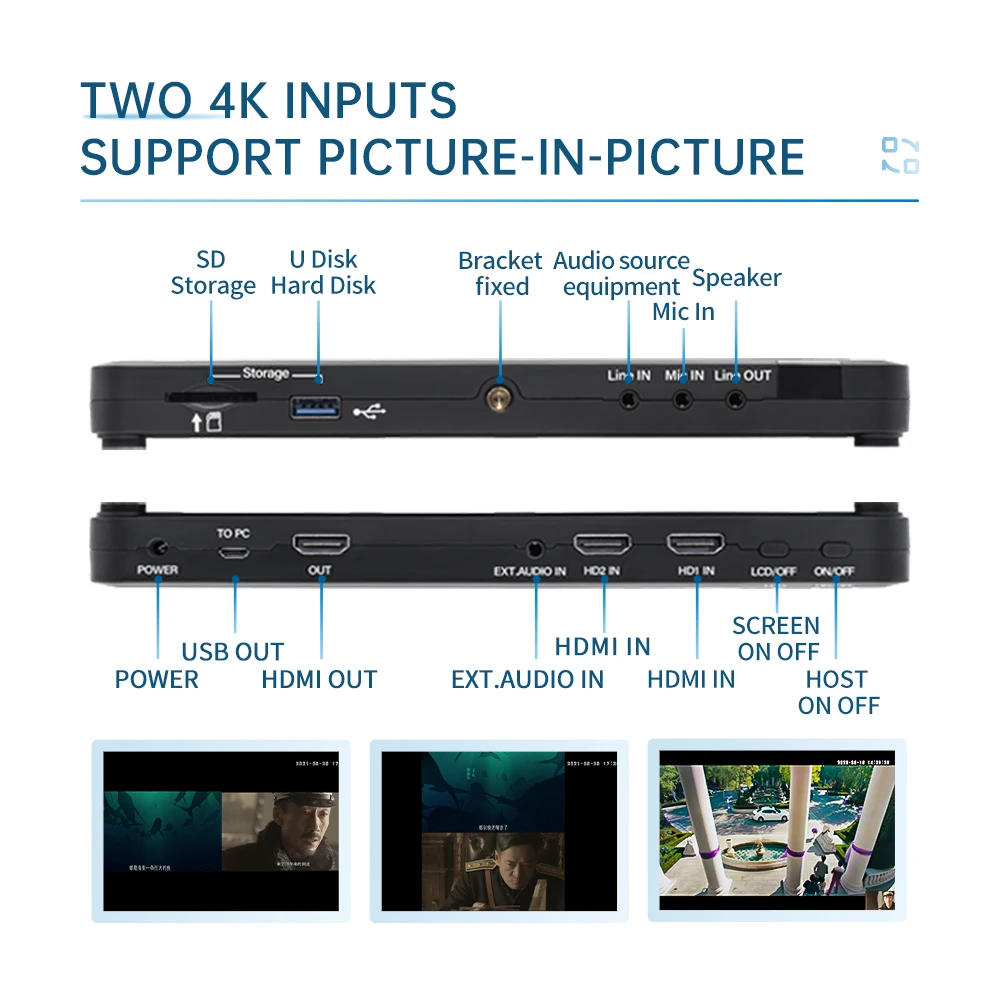 UR500 Advanced 2 Channel Video Grabber With 7-Inch Preview Screen Support 4K60 HDMI Input Battery Powered Standalone Unit