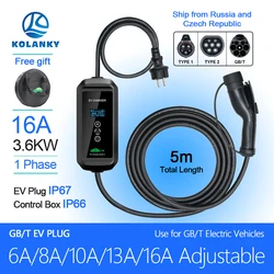 Kolanky 16A 3.6KW EV Charger GBT China Standard Fix/Adjust Current Timer  Charging For Chinese PHEV Electric Vehicle Cars 5M