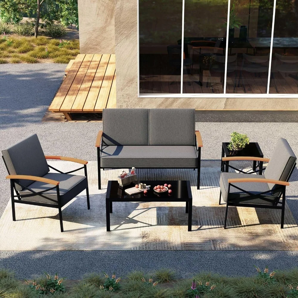 5 Piece Outdoor Patio Furniture Set Including Loveseat Two Single Chairs and Two Coffee Tables for Backyard Freight Free Garden