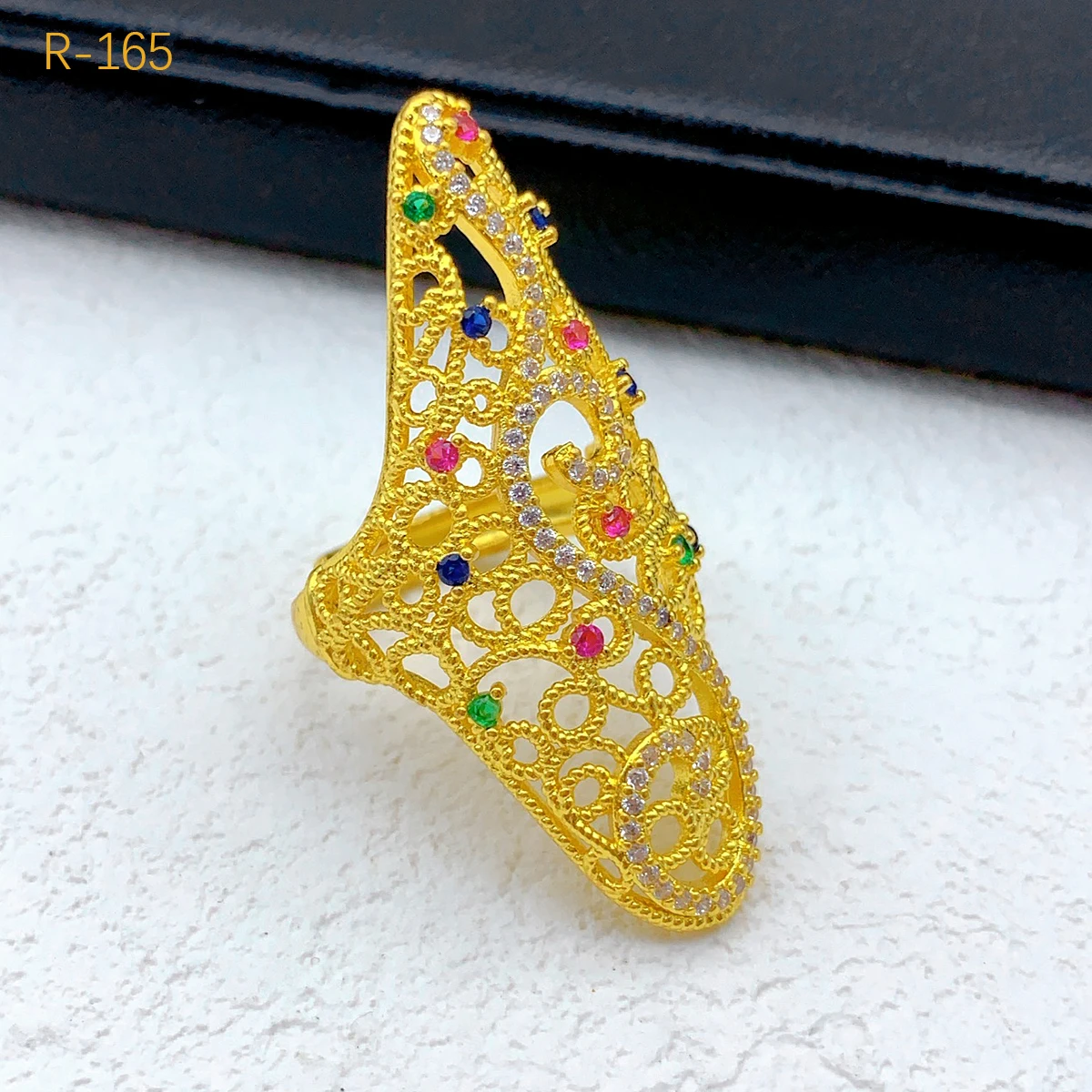 ANIID Indian Style Dubai Gold Plated Long Rings For Women Resizable Ethiopia Arab Wedding African Gift Nigerian Big Jewellery