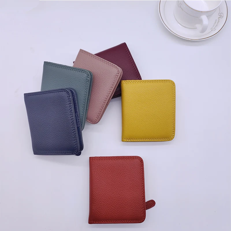 Soft Genuine Cow Leather Short Wallet Womens Classic Simple Snap Button Purses Card Holder Lady Money Holder Wallet Coin purse