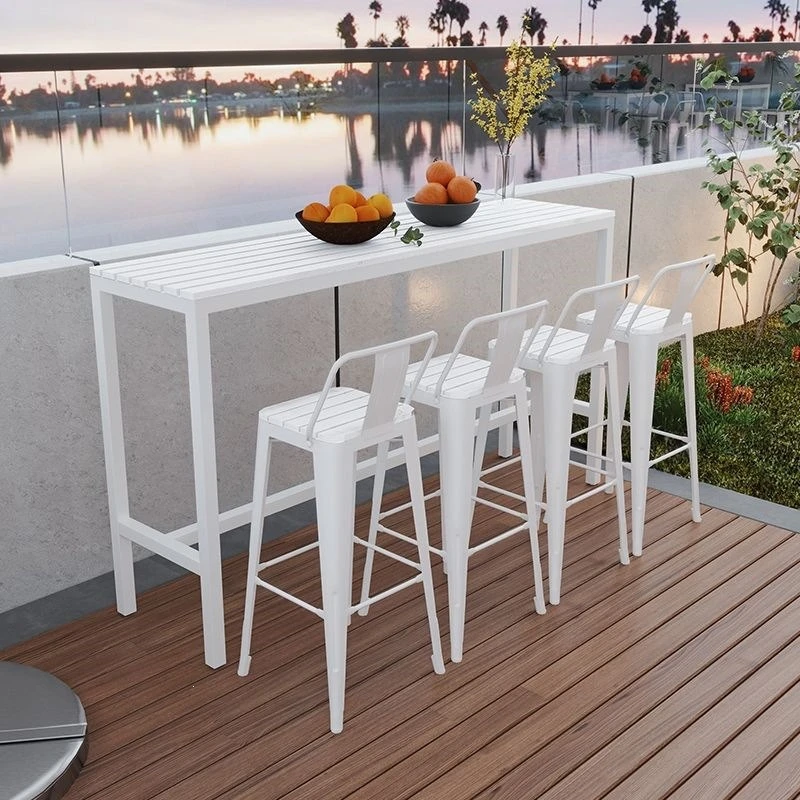 Household balcony leisure wall long table outdoor anti-corrosion plastic wood tall table