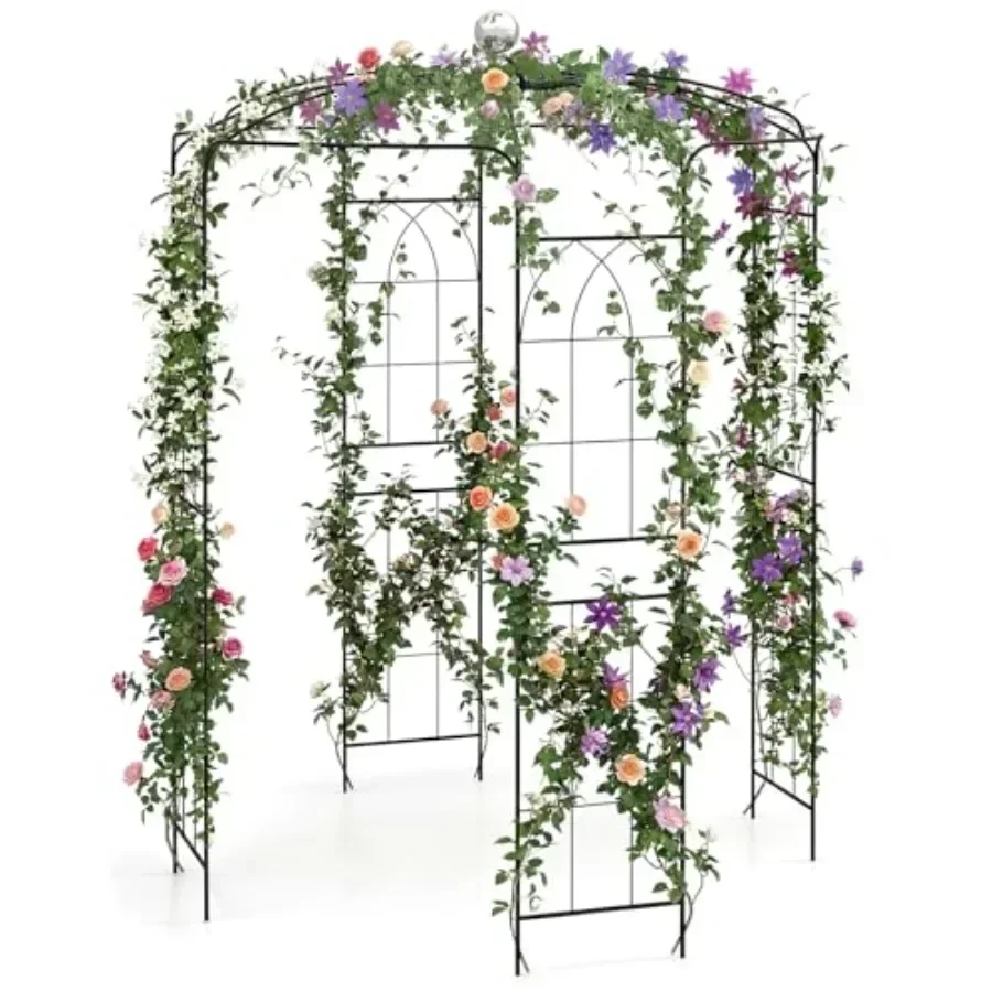 Birdcage Shape Gazebo - 9.3' H x 6.5' W Metal Arch Trellis for Clim Plants Clematis Vines French Style Pergola Pavilion Garden