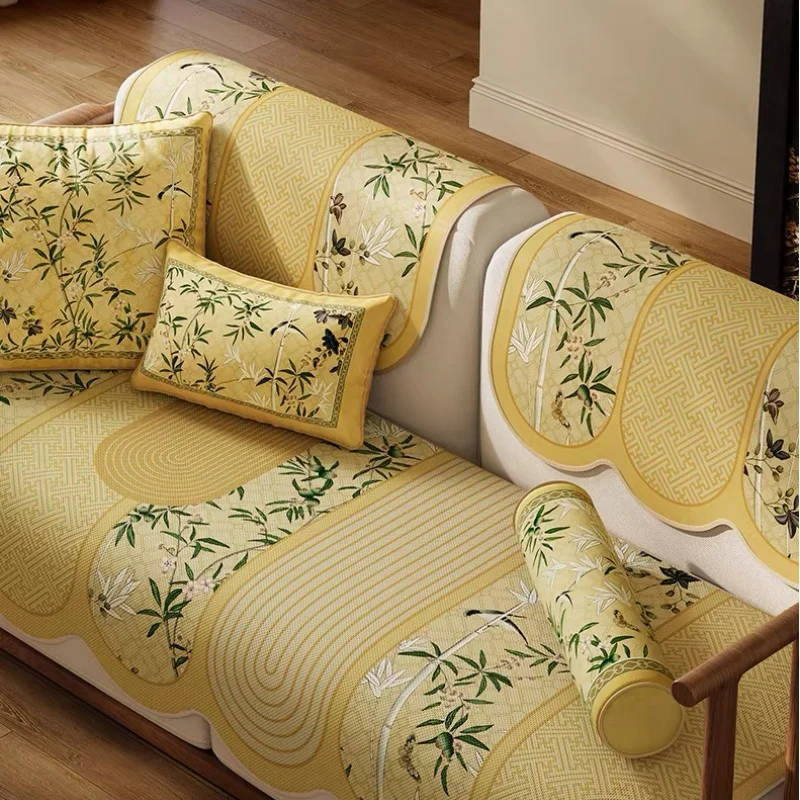 Chinese Bamboo Birds Pillows Retro Classical Cushion Case Luxury Yellow Decorative Pillow Cover For Sofa Chair Home Decorations