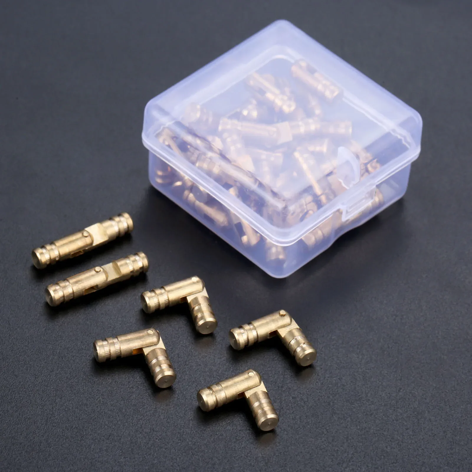 40pcs/box Concealed Barrel Hinges Solid Brass 4*20mm Vintage Decor Wood Box Cabinet Hidden Cylindrical Hinge DIY Wood Case Kit